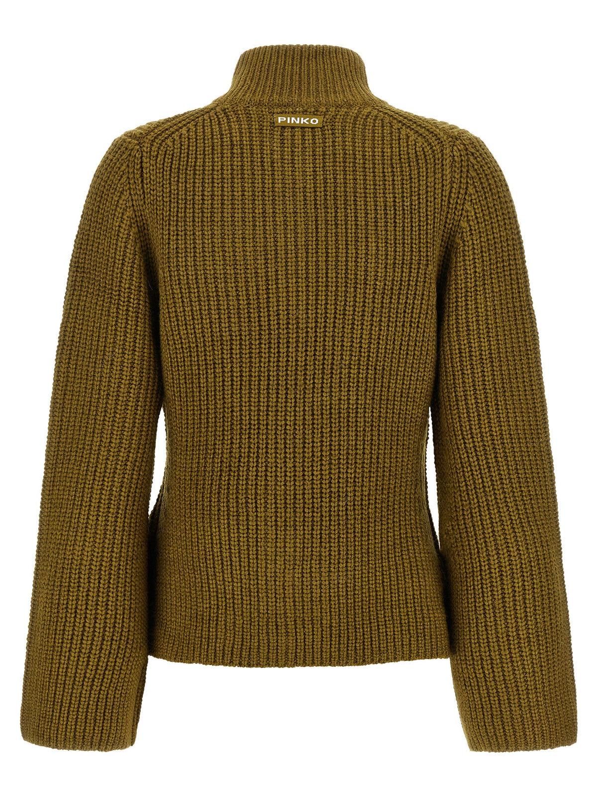 Cardigan by PINKO for women in wool & polyester bicolour, green, olive & jacquard features a nuanced silhouette with a refined high-neck neckline and nuanced detailing for a sophisticated look.