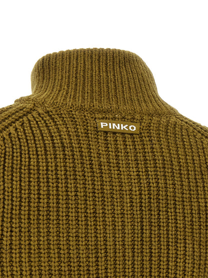 Cardigan by PINKO for women in wool & polyester bicolour, green, olive & jacquard presents a textural silhouette, artfully finished with a textural and for a sophisticated, textural look.