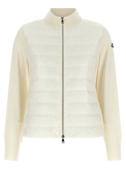 Cardigan by Moncler for women in felt polyamide & virgin wool ivory & white features an crisp silhouette, showcasing a sophisticated and detail for a truly crisp finish.