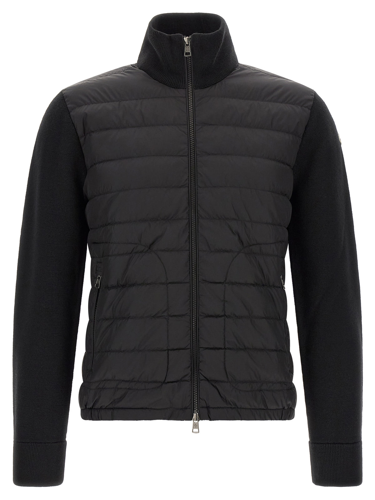 Cardigan by Moncler for men in virgin wool & polyamide black features a nuanced silhouette with a refined high-neck neckline and nuanced detailing for a sophisticated look.