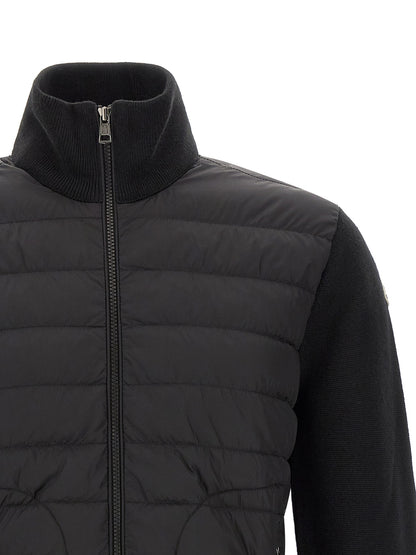 Cardigan by Moncler for men in virgin wool & polyamide black features a nuanced silhouette with a refined high-neck neckline and nuanced detailing for a sophisticated look.