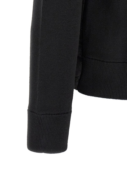 Cardigan by Moncler for men in virgin wool & polyamide black presents a textural silhouette, artfully finished with a textural high-neck neckline and for a sophisticated, textural look.