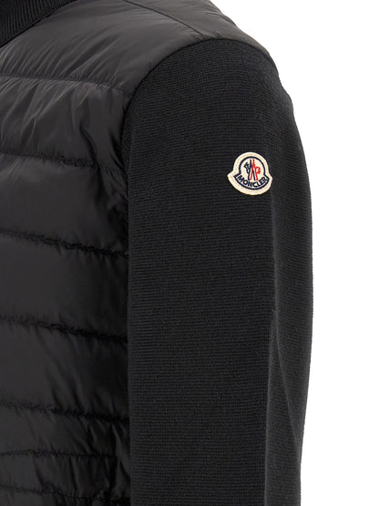 Cardigan by Moncler for men in virgin wool & polyamide black features an impeccable silhouette, showcasing a sophisticated and detail for a truly impeccable finish.