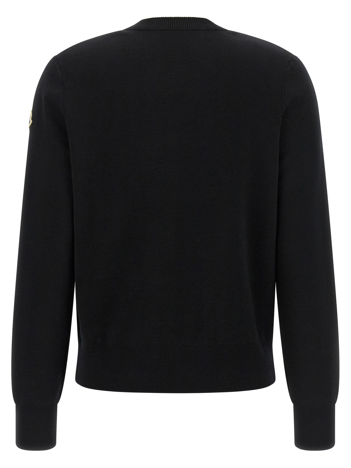 Cardigan by Moncler for women in felt polyamide & merino wool black & signature showcases a captivating silhouette, artfully detailed with a captivating and for a truly sophisticated captivating look.