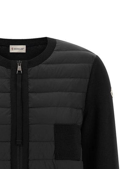 Cardigan by Moncler for women in felt polyamide & merino wool black & signature features an impeccable silhouette, showcasing a sophisticated and detail for a truly impeccable finish.