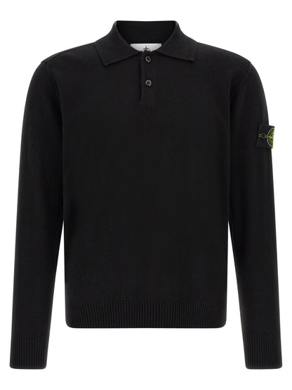 Stone Island Black Virgin Wool Polo Shirt