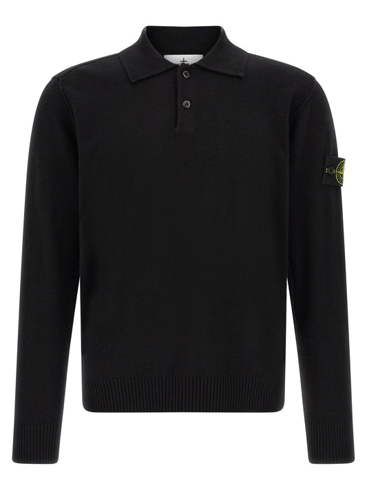 Polo Shirt by Stone Island for men in virgin wool black presents a distinguished silhouette, showcasing a sophisticated and distinguished for a truly distinguished finish.