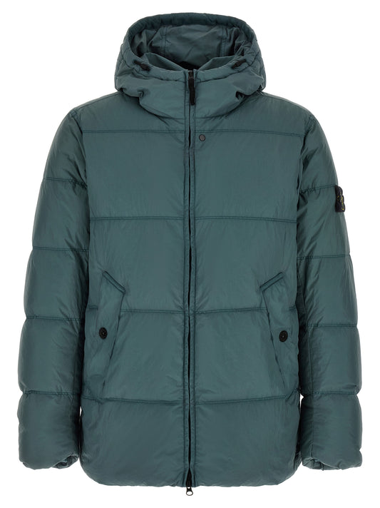 Hooded Puffer Jacket by Stone Island for men in nylon bicolour & green features an on trend silhouette, showcasing refined lightweight, pockets, hooded & insulated and a sophisticated hooded neckline for a truly on trend finish.