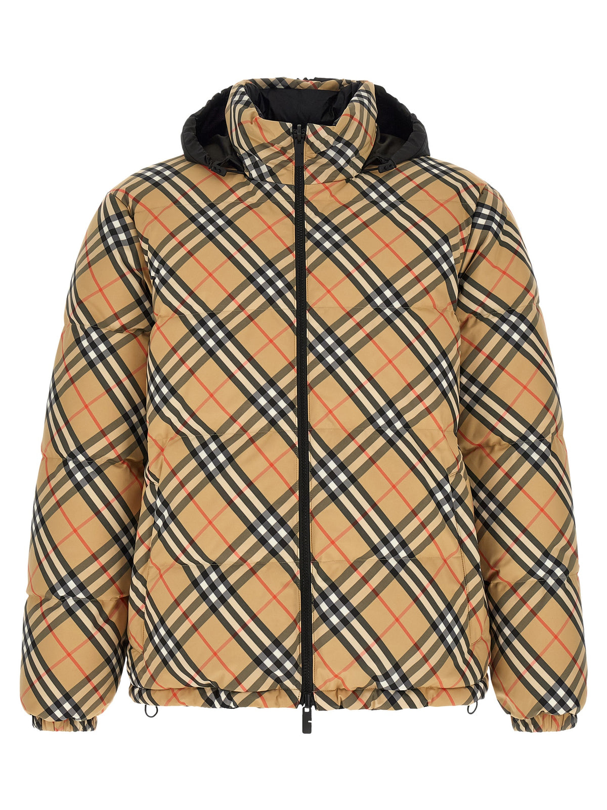 This Hooded Puffer Jacket by Burberry for men in nylon & polyester beige & print exhibits a edgy silhouette, meticulously detailed with functional hooded, insulated & windproof and a edgy hooded high-neck neckline for a edgy finish.