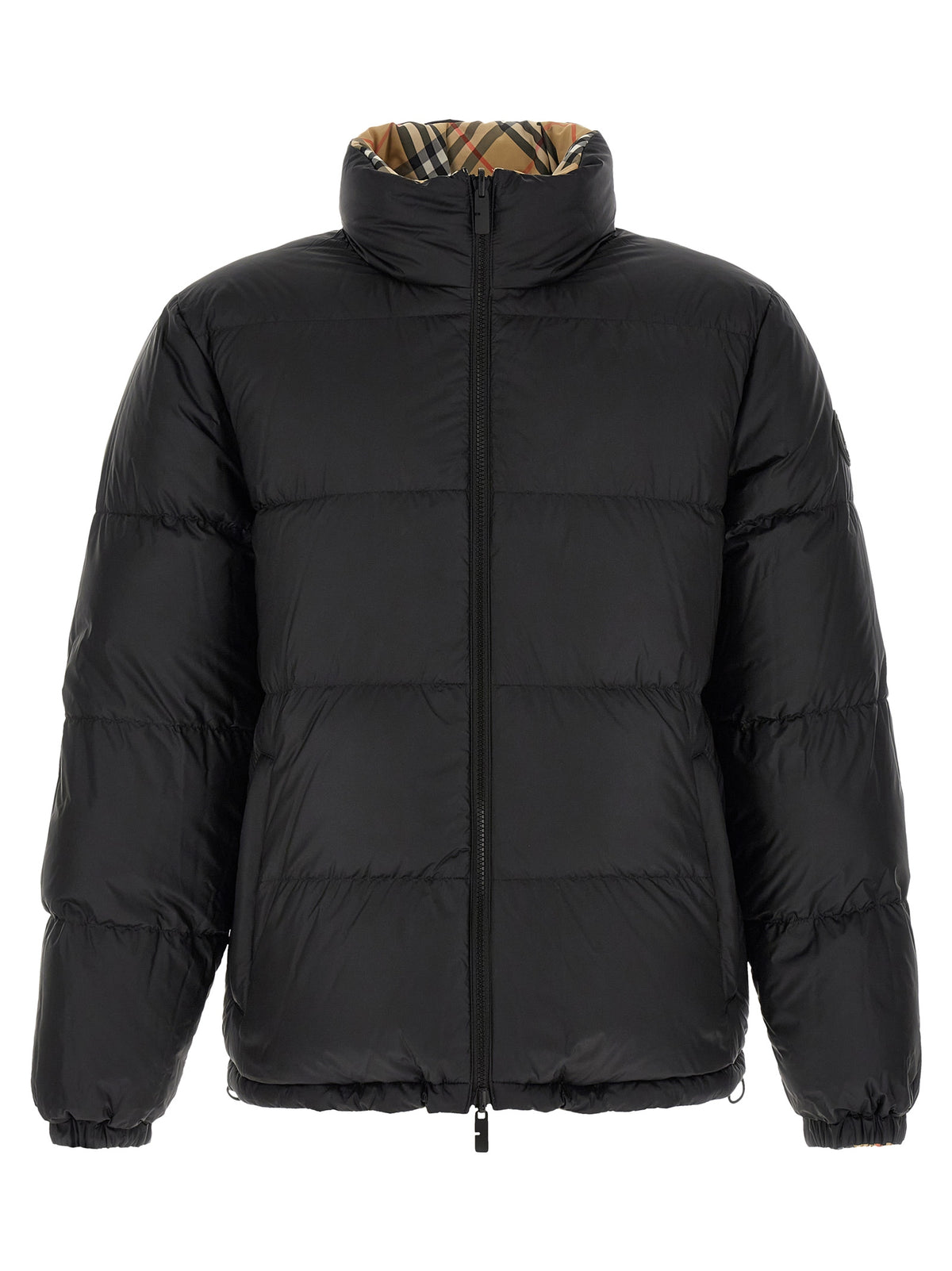 Hooded Puffer Jacket by Burberry for men in nylon & polyester beige & print features an on trend silhouette, showcasing refined hooded, insulated & windproof and a sophisticated hooded high-neck neckline for a truly on trend finish.
