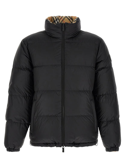 Hooded Puffer Jacket by Burberry for men in nylon & polyester beige & print features an on trend silhouette, showcasing refined hooded, insulated & windproof and a sophisticated hooded high-neck neckline for a truly on trend finish.