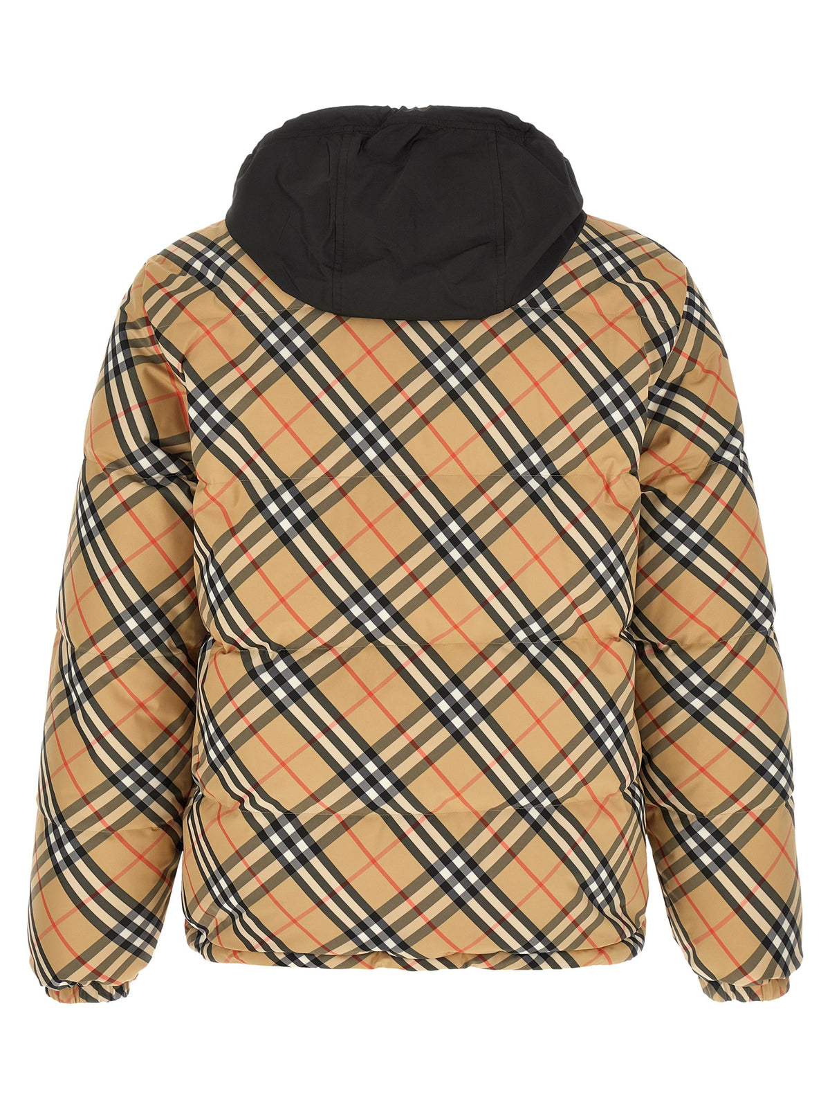 Hooded Puffer Jacket by Burberry for men in nylon & polyester beige & print features a city-ready silhouette, detailed with hooded, insulated & windproof and a city-ready hooded high-neck neckline.
