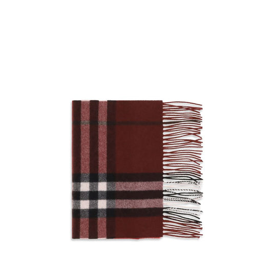 Scarf by Burberry for women in cashmere & capra leather gradient, bordeaux & patterned features a snug silhouette, perfectly showcasing the elegant drape and premium finish of the Cashmere & Capra Leather Shawl Fringes Scarf.