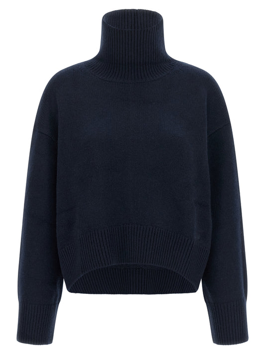 Cardigan by Loulou De Saison for women in cashmere navy showcases a luxurious silhouette, meticulously detailed with a sophisticated turtle high-neck neckline and for a refined finish.