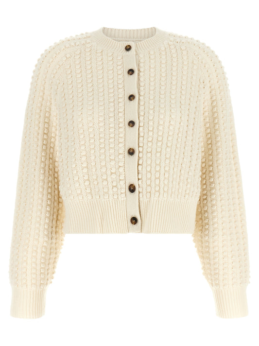 Cardigan by Loulou De Saison for women in cashmere white showcases a captivating silhouette, artfully detailed with a captivating and for a truly sophisticated captivating look.
