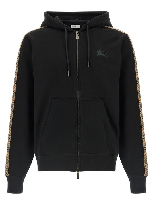 Sweatshirt Hoodie by Burberry for men in cotton black, patterned & signature features an avant-garde silhouette, showcasing a sophisticated hooded neckline and detail for a truly avant-garde finish.