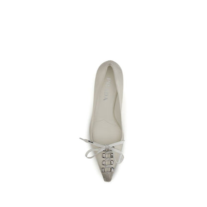 Prada White Calf Leather Bos Taurus Lace-Up