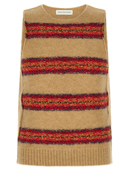 Dries Van Noten Beige Wool Sleeveles Sweater