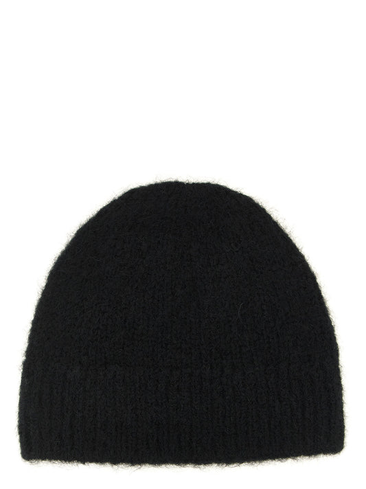 Beanie Hat by Dries Van Noten for men in alpaca wool & polyamide black features a refined silhouette, showcasing the refined design of the Alpaca Wool & Polyamide Beanie Hat for a sophisticated look.