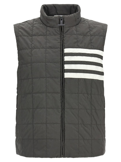 Vest by Thom Browne for men in metal polyamide & polyester dark-gray & patterned features a stylish silhouette, showcasing distinct and a refined for a truly stylish finish.