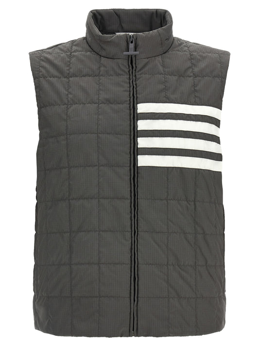 Vest by Thom Browne for men in metal polyamide & polyester dark-gray & patterned features a stylish silhouette, showcasing distinct and a refined for a truly stylish finish.