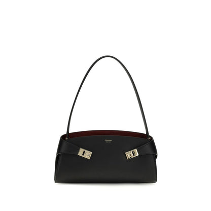 Ferragamo Black Calf Leather Bos Taurus Shoulder Bag