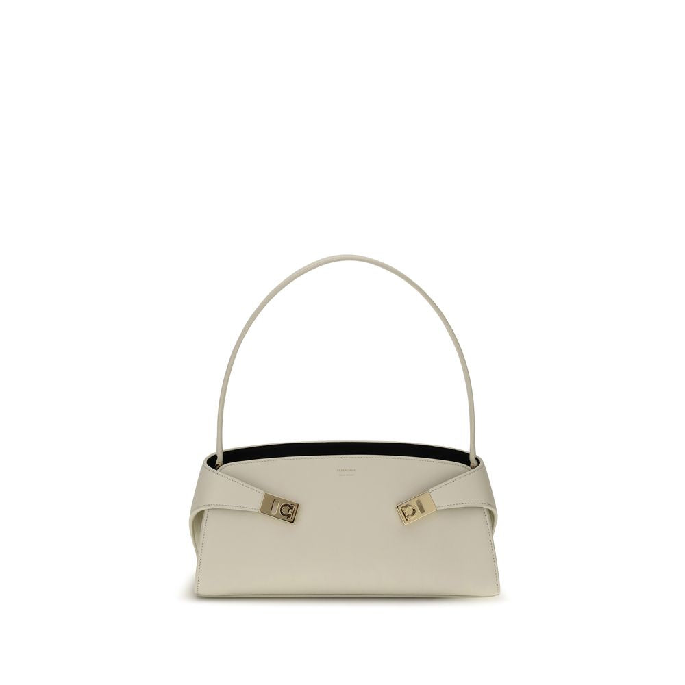 Ferragamo Hug Bos Taurus Calf Leather Compact Drawstring Shoulder Bag - Beige Gold