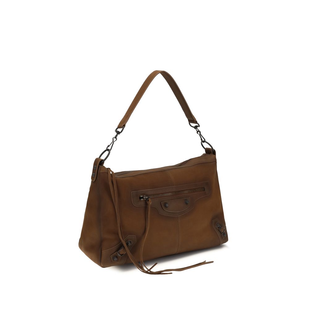 Balenciaga Le City Lambskin Leather & Cotton Canvas Medium 2-in-1 Shoulder Crossbody Bag - Brown