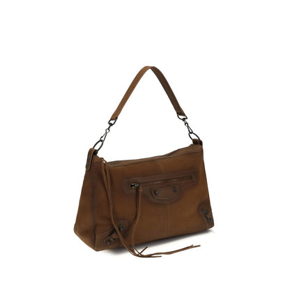 Balenciaga Le City Lambskin Leather & Cotton Canvas Medium 2-in-1 Shoulder Crossbody Bag - Brown