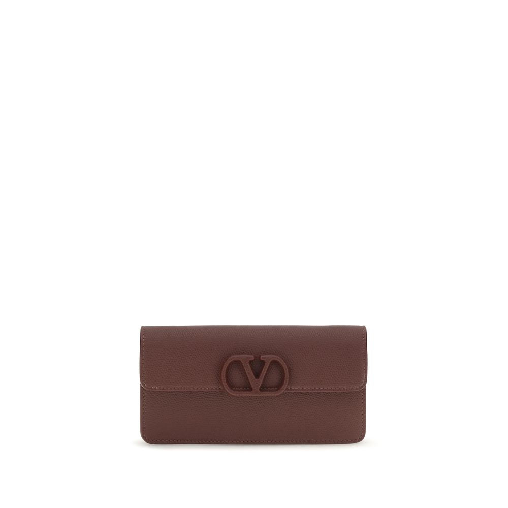 Valentino Garavani V Logo Bos Taurus Calfskin Nappa Leather Cardholder Wallet - Brown Signature