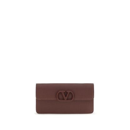 Valentino Garavani V Logo Bos Taurus Calfskin Nappa Leather Cardholder Wallet - Brown Signature
