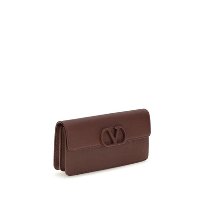 Valentino Garavani V Logo Bos Taurus Calfskin Nappa Leather Cardholder Wallet - Brown Signature