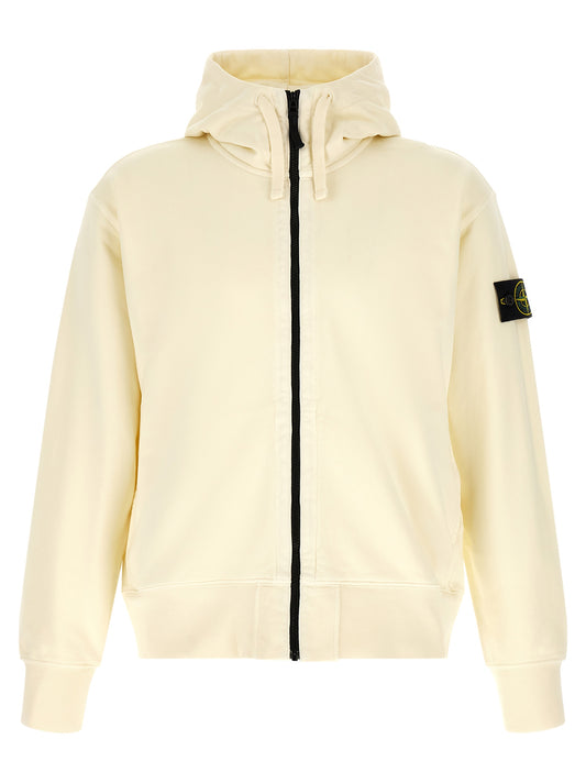 Sweatshirt Hoodie by Stone Island for men in cotton white & signature features an dramatic silhouette, showcasing a sophisticated hooded neckline and dramatic for a refined, modern aesthetic.