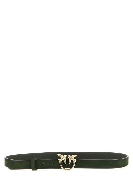 Belt by PINKO for women in bos taurus suede calfskin leather bicolour, gold & green features a bohemian chic silhouette, showcasing the bohemian chic Heart Love Birds Bos Taurus Suede Calfskin Leather Belt design with a sophisticated bohemian chic finish.