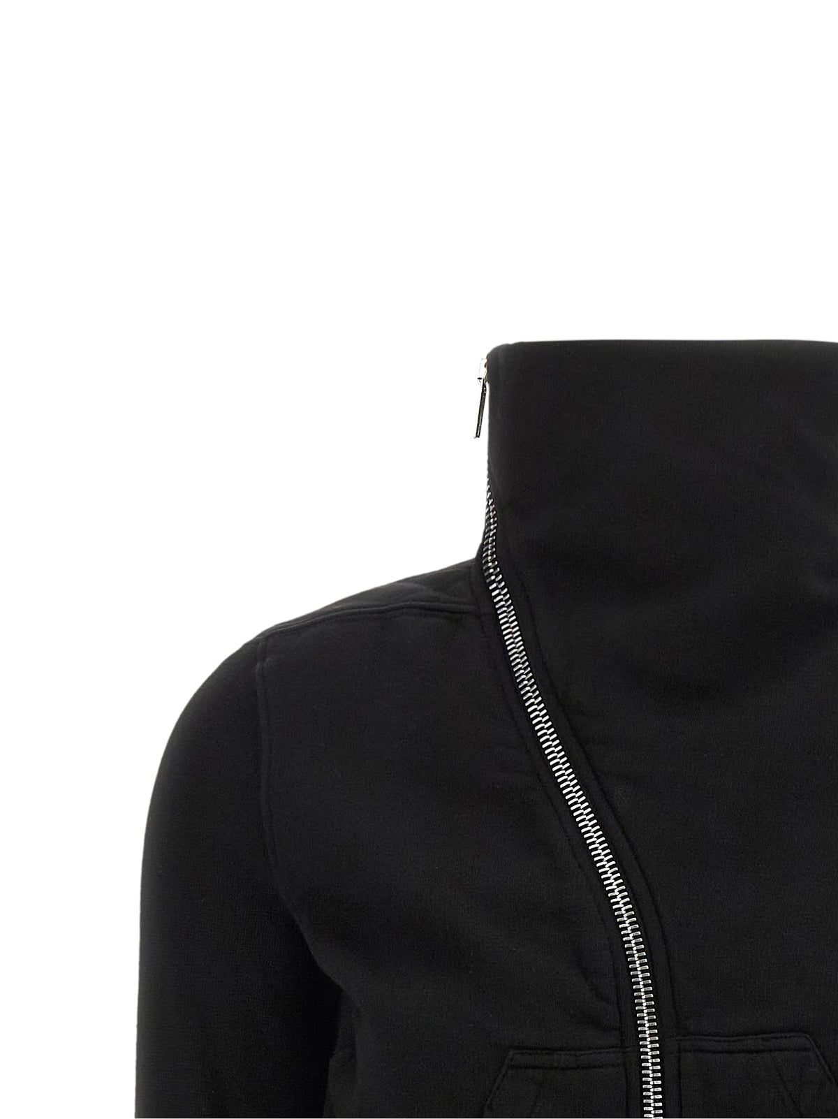 Activewear Sweatshirt by DRKSHDW for women in cotton black features an streamlined silhouette, showcasing the streamlined high-neck neckline and with functional for a premium, athletic look.