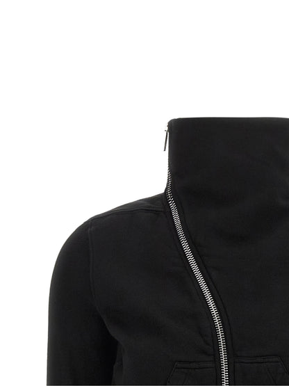 Activewear Sweatshirt by DRKSHDW for women in cotton black features an streamlined silhouette, showcasing the streamlined high-neck neckline and with functional for a premium, athletic look.