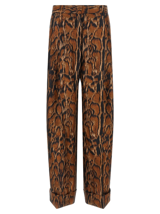 Trousers by Alberto Biani for women in silk brown, natural & print features an on trend silhouette, showcasing a sophisticated relaxed-fit with a long and for an on trend finish.
