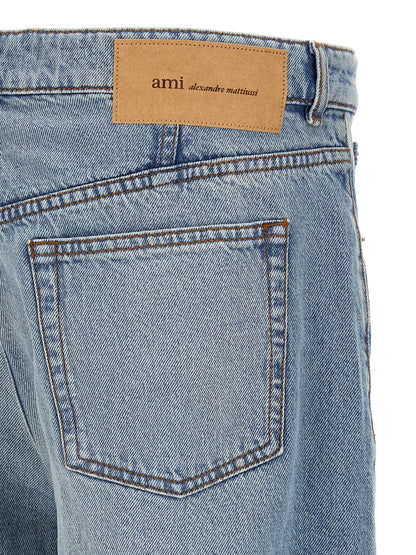 Ami Paris Blue Cotton Relaxed Fit Jeans