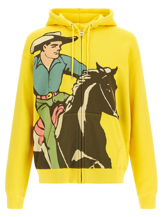 Sweatshirt Hoodie by J.W.Anderson for men in cotton multicolor, silver, yellow & print features an luminous silhouette, showcasing a sophisticated hooded neckline and for a truly luminous look.
