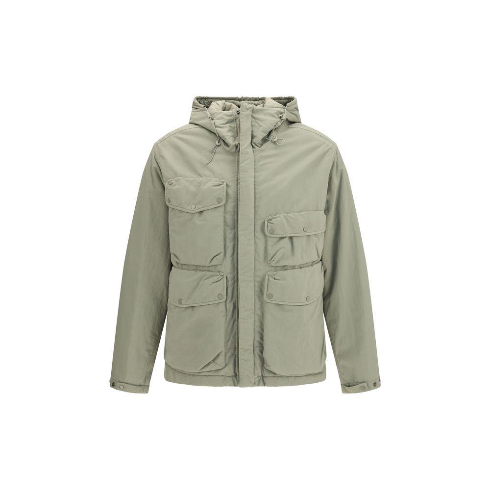 Hooded Overcoat by C.P. Company for men in nylon twill gray showcases a enveloping silhouette, detailed with distinctive thermal, pockets & hooded and a enveloping hooded neckline.