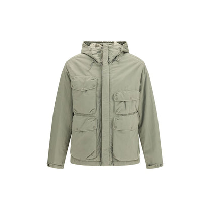 Hooded Overcoat by C.P. Company for men in nylon twill gray showcases a enveloping silhouette, detailed with distinctive thermal, pockets & hooded and a enveloping hooded neckline.