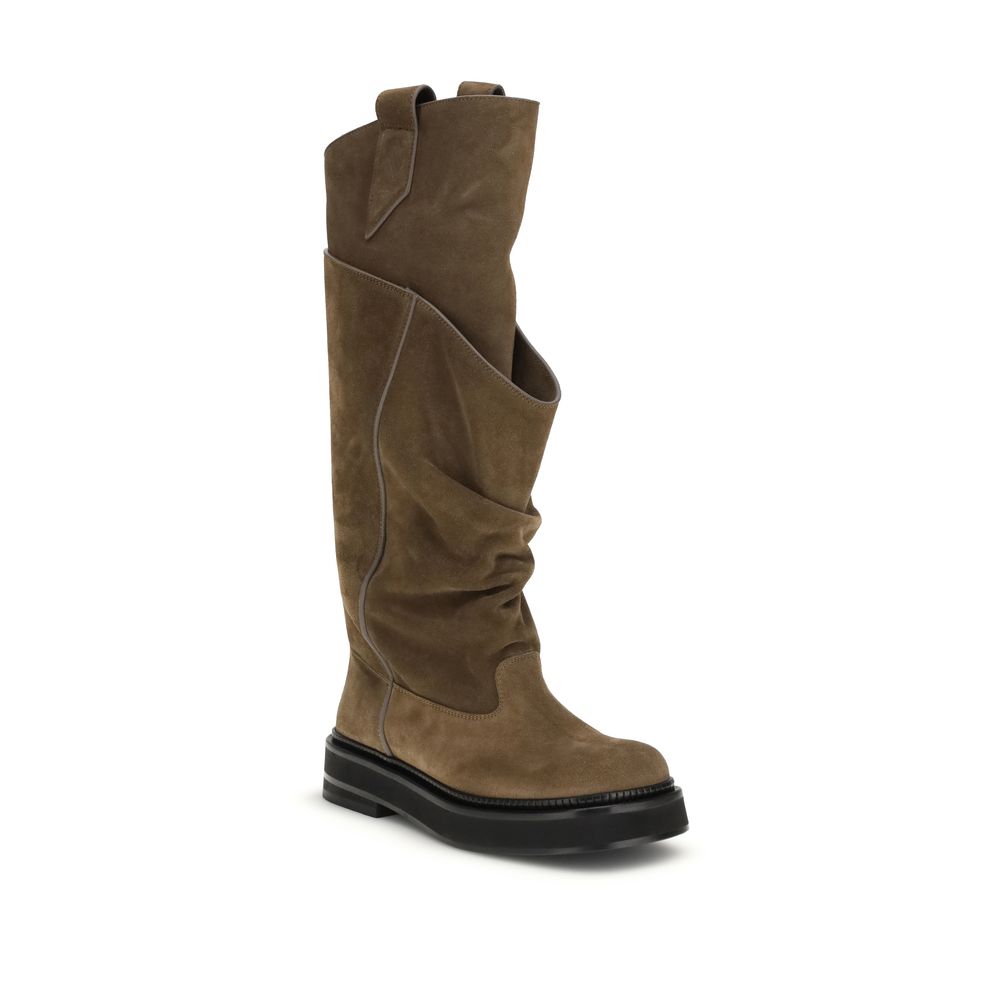 Lace-Up Boots by The Attico for women in bos taurus calf suede leather brown features an avant-garde La Passeggiata Women's Bos Taurus Calf Suede Leather Lace-Up Boots silhouette, defined by a sophisticated and a avant-garde square toe style.