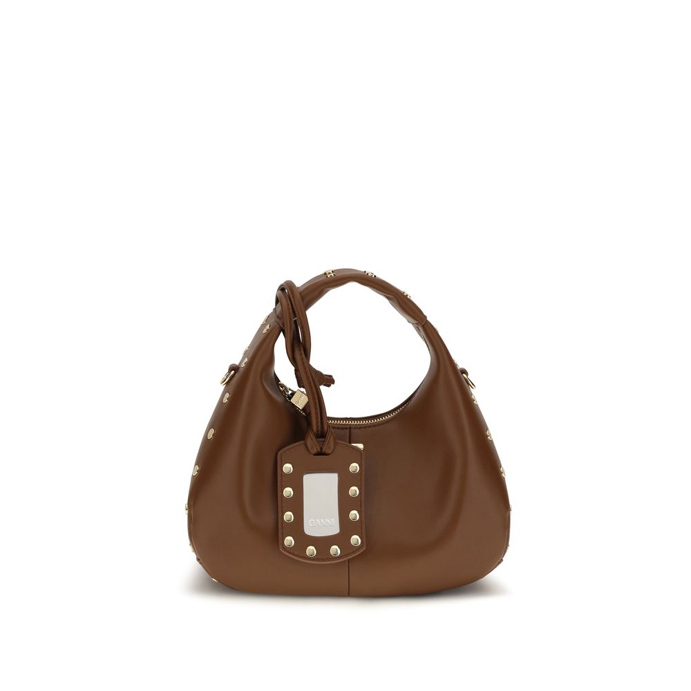 Mini Shoulder Hobo Bag by Ganni for women in polyester polyurethane leather brown features a effortless chic silhouette with a secure zipper, ample single-compartment & cardholder, and versatile shoulder-strap & handle for a effortless chic finish.
