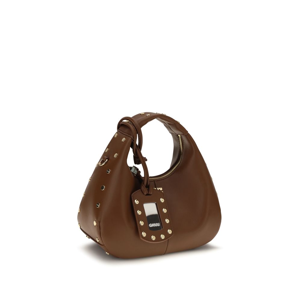 Mini Shoulder Hobo Bag by Ganni for women in polyester polyurethane leather brown features a effortless sophistication silhouette, secured by a zipper with ample single-compartment & cardholder and versatile shoulder-strap & handle for a effortless sophistication finish.