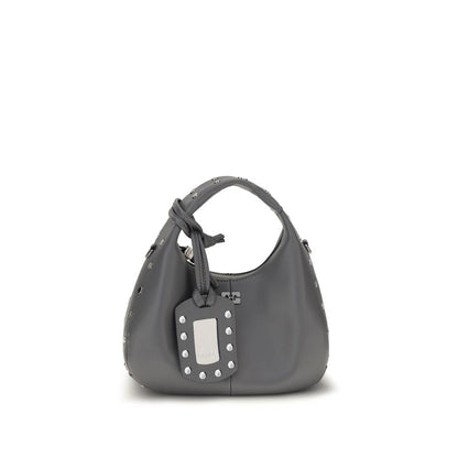 Mini Shoulder Hobo Bag by Ganni for women in polyester polyurethane leather gray features a enviable silhouette, showcasing a secure zipper, ample single-compartment & cardholder, and enviable shoulder-strap & handle for a enviable finish.