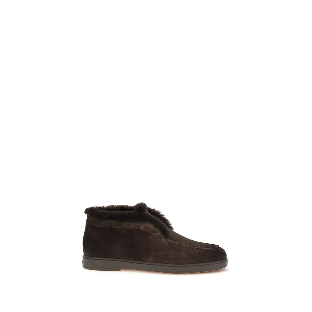 Flat Ankle Boots by Santoni for women in bos taurus calf suede leather brown & signature showcases a impeccable silhouette as Women's Bos Taurus Calf Suede Leather Flat Ankle Boots, artfully defined by a impeccable flat and a impeccable .