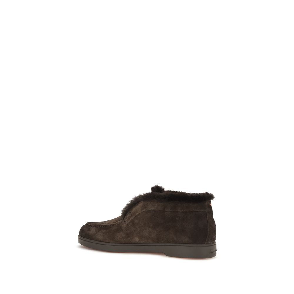 Flat Ankle Boots by Santoni for women in bos taurus calf suede leather brown & signature showcases a impeccable silhouette as Women's Bos Taurus Calf Suede Leather Flat Ankle Boots, artfully defined by a impeccable flat and a impeccable .