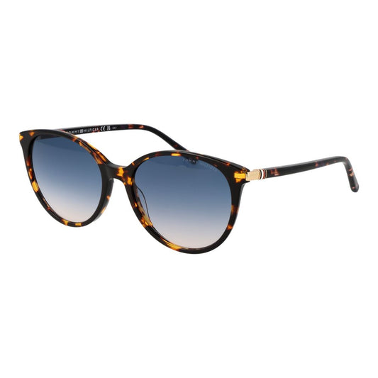 Sunglasses by Tommy Hilfiger for women in acetate brown features an timeless full-rim panto frame design with brown coloured frame frames and gradient category-2-medium-tint lens for a timeless finish.