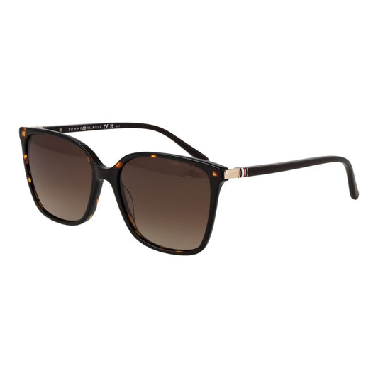 Sunglasses by Tommy Hilfiger for women in acetate and black featuring an stylish full-rim square frame design with a sophisticated black coloured frame finish and high-performance gradient category-3-dark-tint lens.