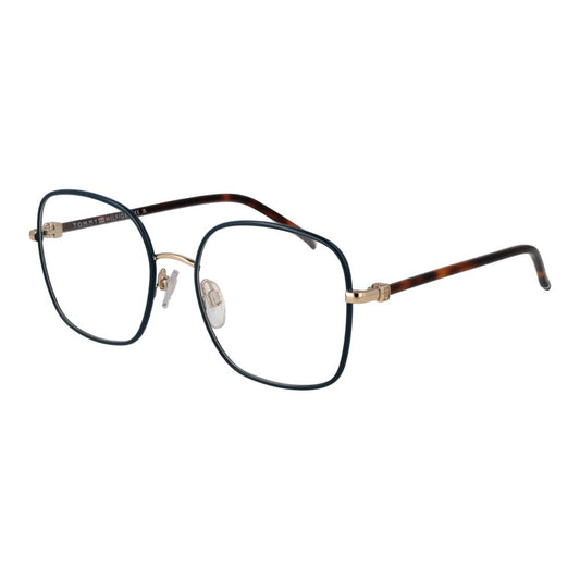 Eyeglasses Frames by Tommy Hilfiger for women in metal blue showcases a reflective silhouette, artfully incorporating a sophisticated blue coloured frame with a distinct full-frame frame design.